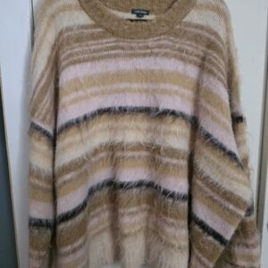 Wild Fable Fuzzy Striped Sweater in Pink and Tan